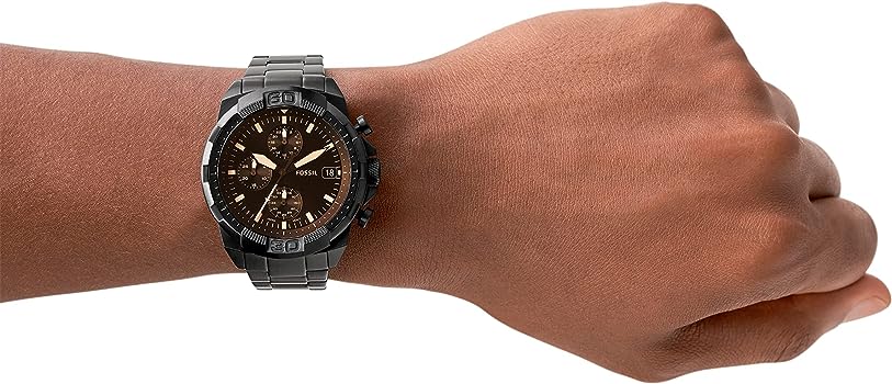 Men's Fossil Bronson Chronograph Black Stainless Steel Watch in 44mm - FS5851